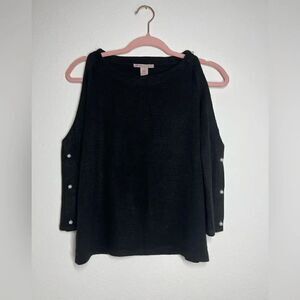 Anna Field Open-shoulder Sweater Black with White Faux Pearls Size XS/ 34 EU
